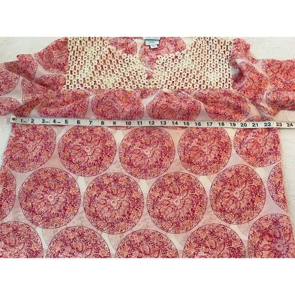 Calypso St Barth Target Women's Large Silk Pink Red Floral Print Tunic Blouse - Picture 6 of 10